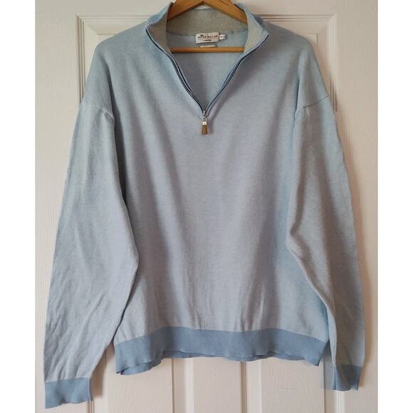 Men's Peter Millar Sweater Blue Cotton Silk Blend Quarter Zip Golf Pullover- 2XL - Picture 3 of 7